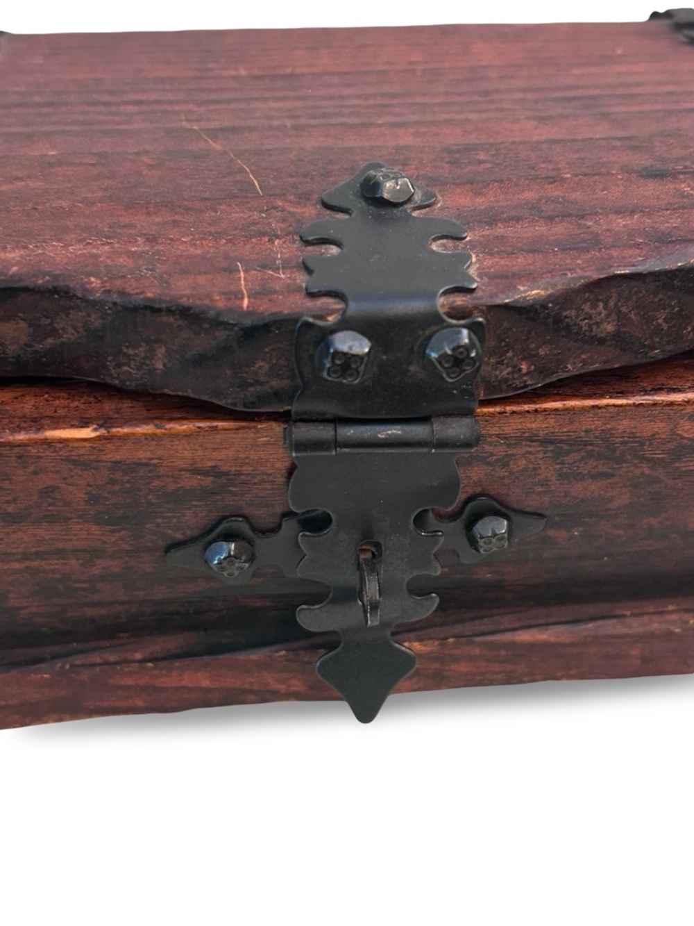 Vintage Handcrafted Wooden Box in Dark Brown with Black Hardware - Picture 5 of 6